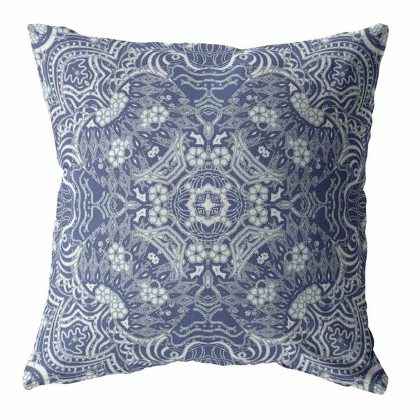 Palacedesigns 16 in. Boho Ornate Indoor & Outdoor Throw Pillow Indigo & White PA3089616